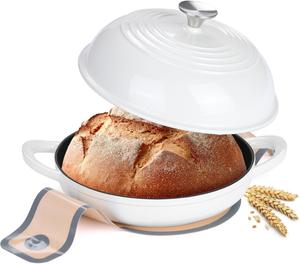 Круглая хлебопечка Leonyo с крышкой эмалированная чугунная 5,7 л, белый