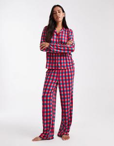 Рождественский пижамный комплект Urban Threads с длинными рукавами и брюками в красную клетку