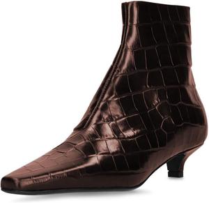 Женские ботильоны FSJ с закрытым носком, квадратным каблуком, низким мини-каблуком, боковой молнией, модные короткие ботинки, удобная обувь для вечеринок и выпускного, размеры 4-16 US, Brown-Crocodile