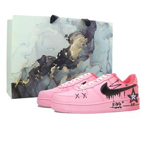 Air Force 1 Heartbeat King Star противоскользящие увеличивающие рост поддерживающие низкие детские скейтбординг кроссовки Nike, gradient розовый