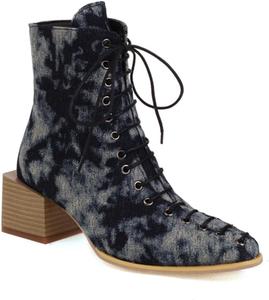 Женские модные ботильоны Aflngle с квадратным закрытым носком, змеиным принтом, шнуровкой спереди и низким массивным каблуком, Blue