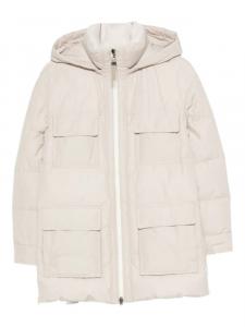 Пуховик Brunello Cucinelli с капюшоном и карманами-клапанами, нейтральный