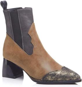 Женские ботильоны VOKLIN с заостренным носком, стильные на высоком толстом каблуке, с молнией, вестерн-стиль, короткие ботинки Челси, Brown-Velvet Lined