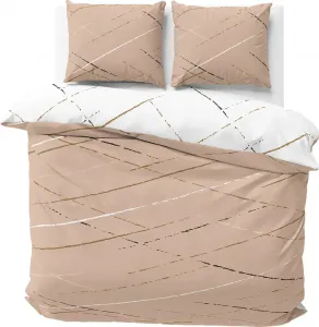Постельное белье 200x220 см, хлопок, бежевый, белый, полосатый, пододеяльник, поликоттон, двустороннее постельное белье с застежкой-молнией Visaggio