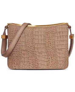 Сумка Jericho Croco Wave Flap Shoulder with Sculpted Hardware Donna Karan New York, коричневый/бежевый