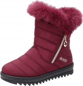 Женские зимние ботинки на снегоступах, водонепроницаемые кожаные ботильоны с меховой подкладкой, теплые зимние ботинки с молнией, удобная модная обувь для прогулок Generic, C06-Wine