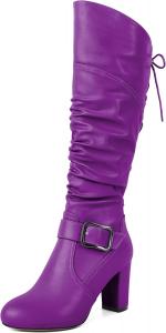 Женские сандалии Zamikoo, свободные ботильоны до колена с круглым носком, массивным каблуком, боковой молнией и металлической пряжкой, высокие повседневные сапоги на каблуке 3,5 дюйма, Purple