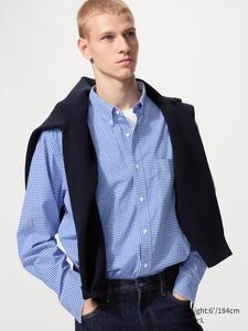 Рубашка regular fit из поплина, button-down (клетка) Uniqlo, 63 blue