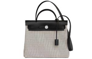 HERMES Сумка через плечо из коровьей кожи и парусины с аппликацией унисекс бежево-черно-белая