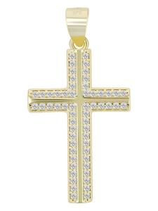 Adeliás Женский кулон - Крест. Кулон в виде креста из серебра 925 пробы с кубическим цирконием в золотой оправе