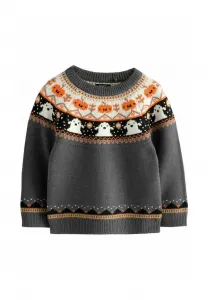 Джемпер с круглым вырезом на хэллоуин Next, Charcoal Grey Fairisle