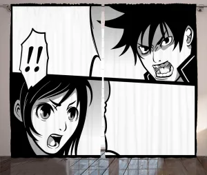 Шторы ABAKUHAUS в деревенском стиле, аниме, японские мультяшные комиксы, универсальные, для гостиной, с петлями и крючками, 280 x 175 см, черный, белый, серый
