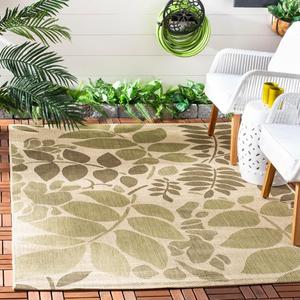Ковер SAFAVIEH, 122 x 171 см, Washable коллекции Outdoor Courtyard - Cream & Green, без линьки и легкий в уходе, идеален для патио, заднего двора, прихожей (CY7015-14A7)