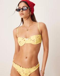Эксклюзивный бикини-топ на косточках Dippin Daisys с цветочным принтом розовой воды и миксом в желтом цвете Dippin' Daisy'S