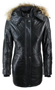 Кожаная зимняя куртка-парка с капюшоном TruClothing, черный