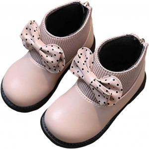 Ботинки с бантиком для девочек, удобные и милые боевые ботинки с задней молнией, из искусственной кожи, модные короткие ботильоны для детей 1-6 лет Generic, Pink