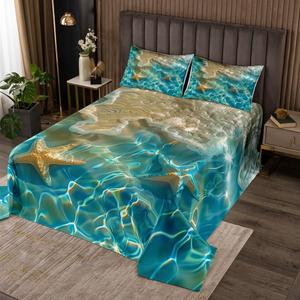 Erosebridal Комплект постельного белья Ocean Beach с морским принтом из звезд и морских звезд для детской комнаты, Green Yellow