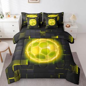 Erosebridal Комплект постельного белья King Reversible Lightening Football с геометрическим клетчатым принтом для мальчиков, Black Yellow