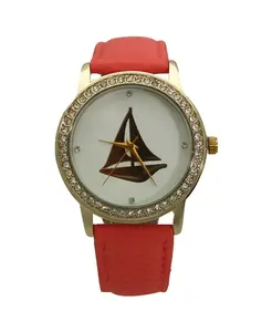 Часы в классическом стиле с кожаным ремешком в виде парусника розового цвета Olivia Pratt, pink