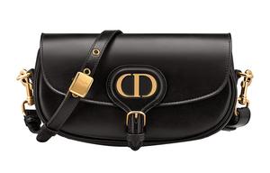 DIOR Бобби Смуз Кожаная сумка-полумесяц из коровьей кожи Женская черная сумка через плечо
