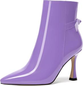 Женские ботильоны FEMSTEP с заостренным носком, повседневные, лакированные, для свиданий, на молнии, на высоком каблуке 3,3 дюйма, Lavender
