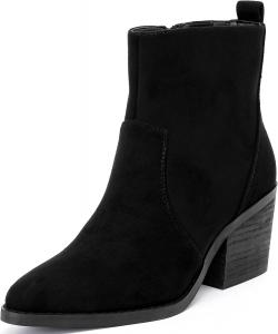 Женские ботильоны на низком массивном каблуке, повседневные, удобные, для осени и зимы, с заостренным закрытым носком, короткие ботинки для женщин. Ruiee, Black Mf 970