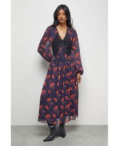 Женское длинное платье с глубоким вырезом и плиссировкой Warehouse, Blue