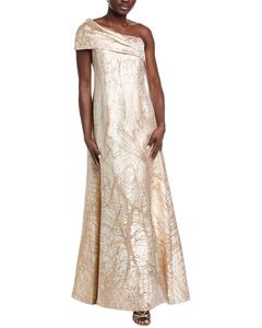 Тери Джон от Рики Фриман Асимметричное жаккардовое платье Teri Jon by Rickie Freeman, золотой