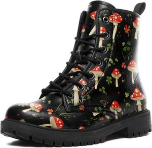 Женские стильные ботильоны до щиколотки с принтом «Гриб», легкие, удобные, водонепроницаемые, повседневные, модные зимние боевые ботильоны AWSOLE, Black/Red/Beige/Green