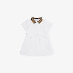 Платье Burberry Astrid из хлопкового пике с воротником и клетчатым принтом 6 месяцев - 2 года, белый