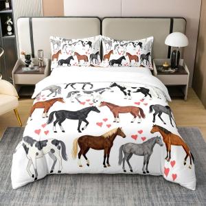 Erosebridal Комплект постельного белья из 100% хлопка с принтом лошадей в стиле кавай, Multi 44