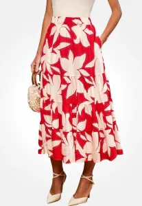Яркая многоярусная юбка-миди а-силуэт с цветочным принтом Cupshe, Red White