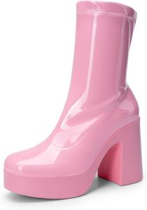 Женские ботильоны на платформе DREAM PAIRS Gogo с высоким массивным каблуком и квадратным носком, Pink