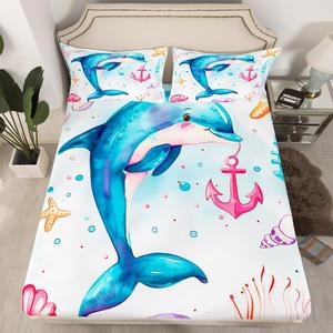Erosebridal Комплект постельного белья Cute Dolphin с милыми дельфинами и морскими животными в голубых тонах, Blue