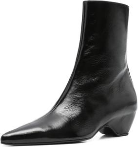 Женские модные ботильоны с острым носком, боковой молнией, низким квадратным каблуком, стильные для вечеринок, мероприятий и на каждый день, размеры 4-16 US Wansseny, Black