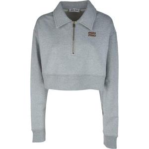 Long Sleeved Cropped Polo Shirt MIU MIU, серый