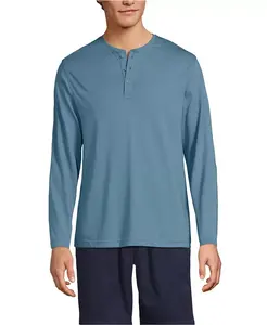 Мужская хенли из хлопка супима с длинным рукавом Lands' End, синий