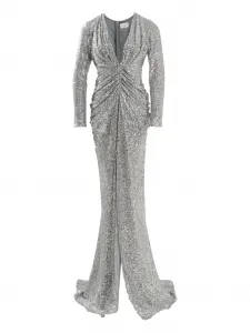 Макси-платье с длинными рукавами и украшением из пайеток Ana Radu, серебристый