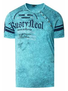 Футболка с планкой на пуговицах сбоку и принтом логотипа в цвете бензиново-голубой Rusty Neal