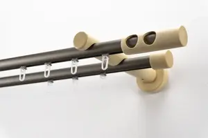 Карниз для штор GARESA "PANDORA", 2 направляющие, желаемая длина, комплект для штор, комплект внутренних направляющих, выдвижной, кнопка с круглыми отверстиями 120 см, Ø 20 мм, цвет mattchromfarben/natur