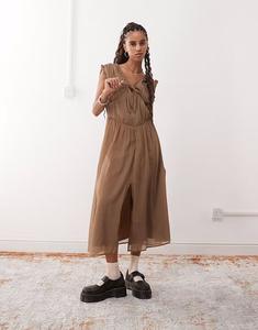 Платье миди с рюшами и застежкой на крючок Reclaimed Vintage, мультиколор