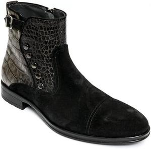 Мужские ботинки Giovanni Conti 3338-01 с молнией, черный замш и кожа с принтом под крокодила, хаки