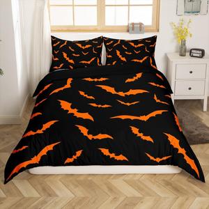 Erosebridal Комплект постельного белья Happy Halloween Queen Size для детей с принтом летучих мышей в готическом стиле оранжевого цвета, Black Orange