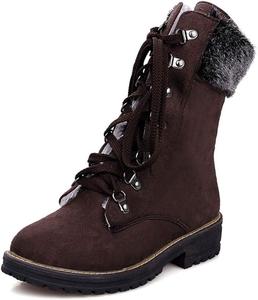 Женские водонепроницаемые меховые ботинки MIOKE для снега, зимние короткие ботильоны на шнуровке, с низким каблуком, теплые для походов и повседневной носки, Dark Brown-Fur Lined
