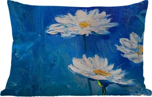 Подушка для улицы - картина - масляные краски - цветы - синий - 50 x 30 см - водонепроницаемая - подушка для отдыха - подушка для дивана - украшение для гостиной MuchoWow