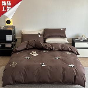 LUOLAI HOME Комплект постельного белья, 150 см, 4 предмета, Zhu Zhong Xiongmao, кофе