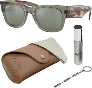 Солнцезащитные очки Ray-Ban RB0840S MEGA WAYFARER квадратной формы для мужчин и женщин в официальном комплекте RAYBAN Eyewear Kit, Polished Transparent Green Frame | Silver Lens