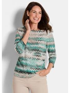 Блузка-рубашка, вискозная блузка с короткими рукавами, зигзагообразный узор зеленого цвета GOLDNER