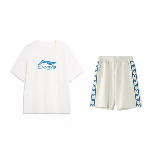 LiNing Повседневная спортивная одежда унисекс, clothing sets[белый shirt+champagne белый shorts]