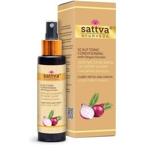 Тоник для волос SATTVA с веганским кератиновым восстановлением и объемом Натуральный тоник для кожи головы для сухой и зудящей кожи головы Без спирта Карри, дерматологически протестированный Sattva Ayurveda